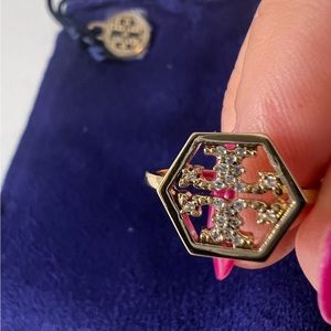 Tory Burch Hex Pavé Logo ring in Gold size 6